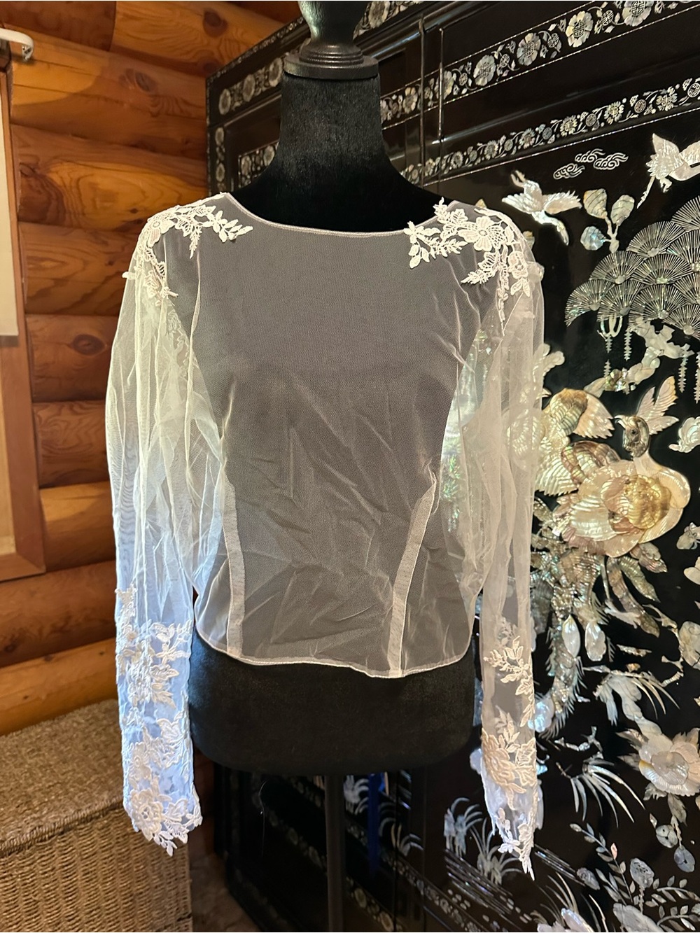 Delicate Sheer Lace-Trimmed White Women’s Blouse
